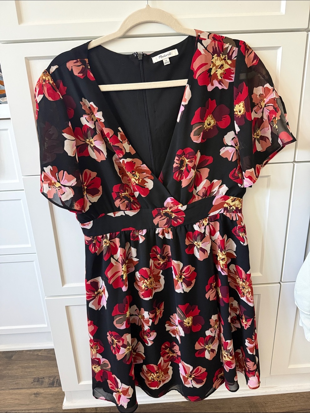 Madewell Black Mini Dress with Red and Black Floral Print